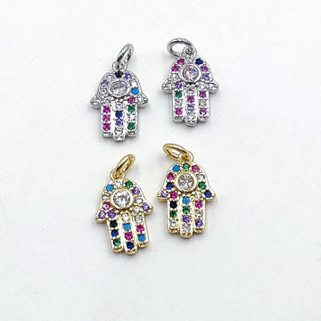 Hamsa Rainbow Charms, CZ Micro Pave Silver Gold Rainbow Hand for Earrings, Necklace, LGBT Pride Minimalist Protection Charms, Jewelry Making - A Girls Gems